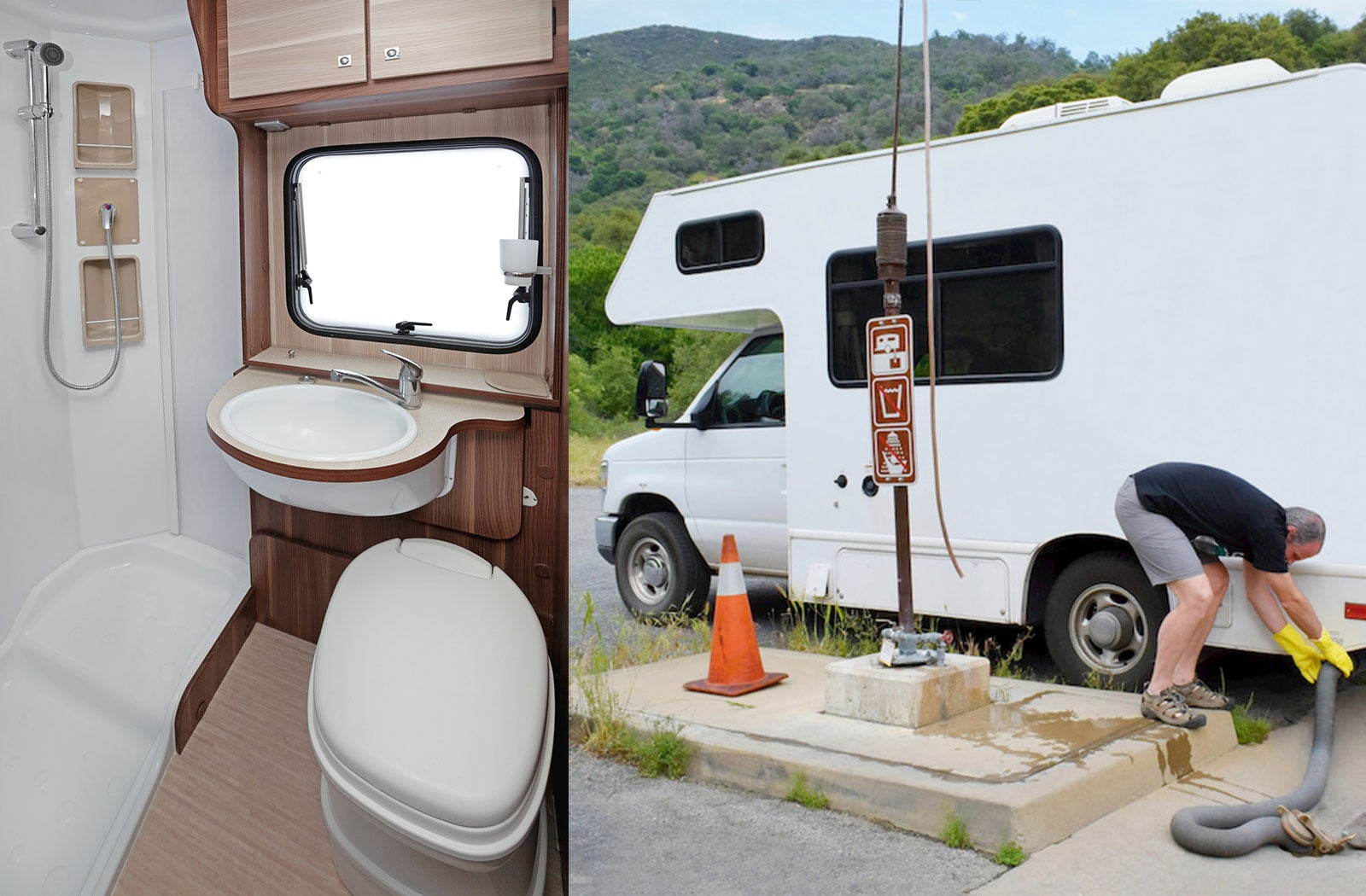 Portable RV/camper toilet and holding tank setup in Redding, California