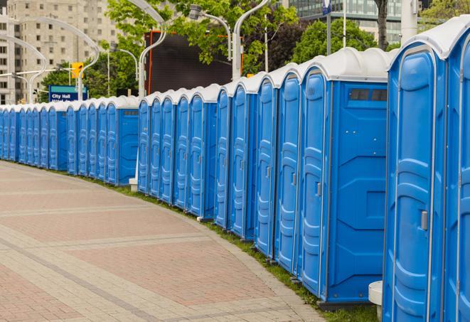 Seasonal porta potty units set up at a Redding, California venue