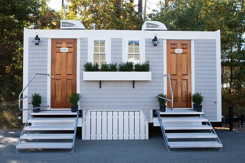 Wedding restroom units discretely staged at a venue in Redding, California